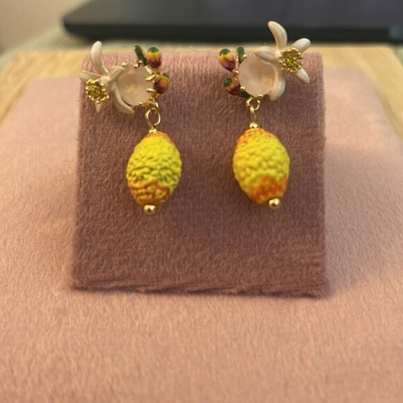 LES NEREIDES Anthropologie  Hand Enamelled Lemon Yellow  EARRINGS - Picture 3 of 4